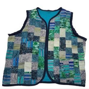 Patchwork Handmade Bohrmian Vest with Blue and Green Tones Size Xl